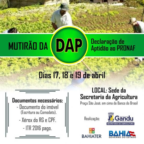 Resultado de imagem para Prefeitura de Gandu e secretaria de Agricultura promovem mutirão para emissão e renovação do DAP.