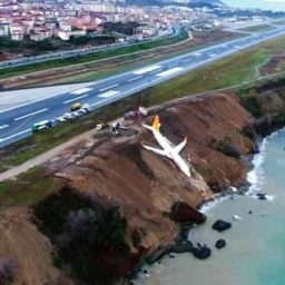 Turquia: Avião derrapa na aterrissagem e cai em barranco