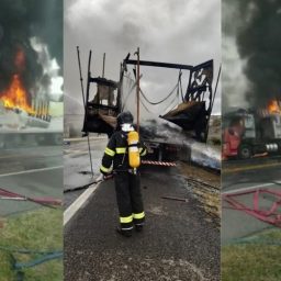 Caminhão pega fogo na BR 116, em Jequié