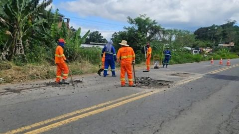 DNIT realiza reparos emergenciais na BR-101, entre Gandu e Wenceslau Guimarães