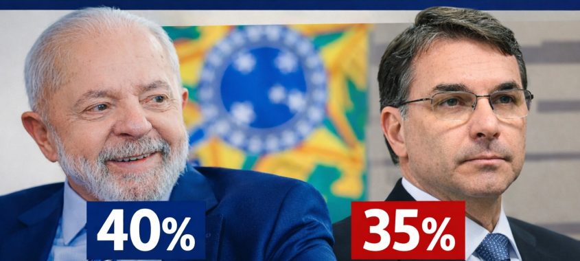 Pesquisa Nexus/BTG: Lula aparece com 40% contra 35% de Flávio Bolsonaro em 1º turno