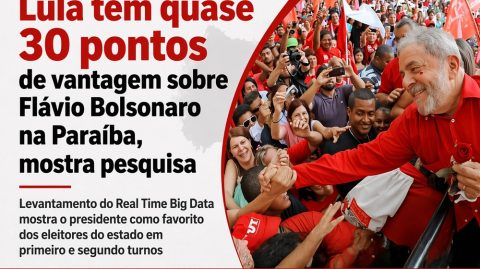 Lula tem quase 30 pontos de vantagem sobre Flávio Bolsonaro na Paraíba, mostra pesquisa