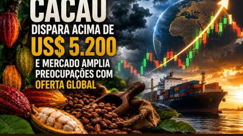 Cacau dispara acima de US$ 5.200 e mercado amplia preocupações com oferta global