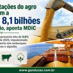 Exportações do agro chegam a US$ 8,1 bilhões em maio, aponta MDIC
