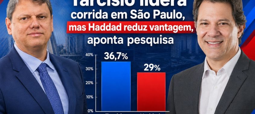 Tarcísio lidera corrida em São Paulo, mas Haddad reduz vantagem, aponta pesquisa
