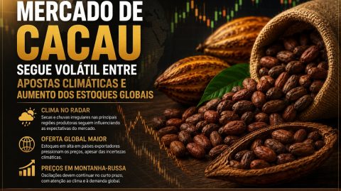 Mercado de cacau segue volátil entre apostas climáticas e aumento dos estoques globais