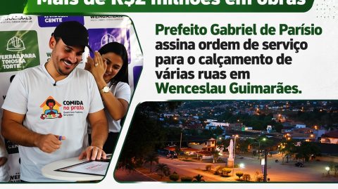 Prefeito Gabriel de Parísio assina ordem de serviço para o calçamento de várias ruas em Wenceslau Guimarães