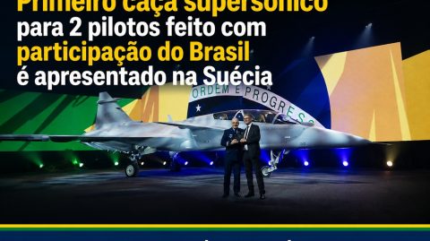 Primeiro caça supersônico para 2 pilotos feito com participação do Brasil é apresentado na Suécia
