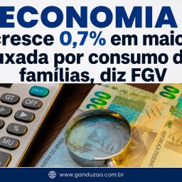 Economia cresce 0,7% em maio, puxada por consumo das famílias, diz FGV