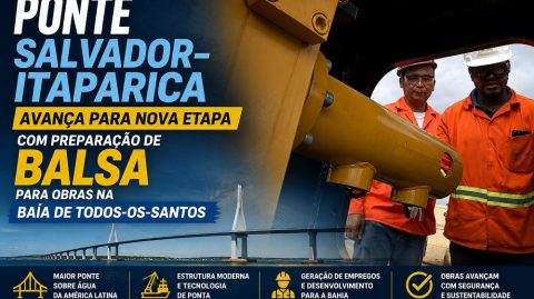 Ponte Salvador–Itaparica avança para nova etapa com preparação de balsa para obras na Baía de Todos-os-Santos