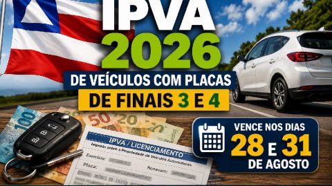 IPVA 2026 de veículos com placas de finais 3 e 4 vence nos dias 28 e 31 de agosto