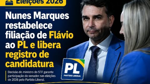 Nunes Marques restabelece filiação de Flávio ao PL e libera registro de candidatura