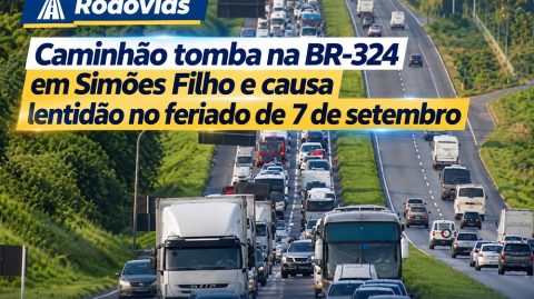Caminhão tomba na BR-324 em Simões Filho e causa lentidão no feriado de 7 de setembro